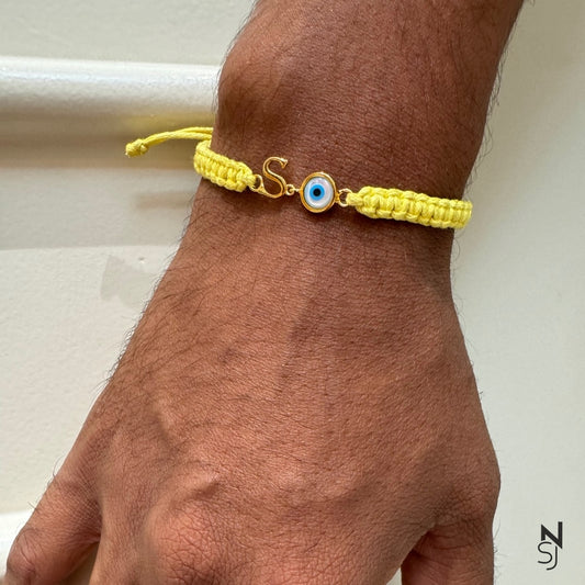 Adjustable Custom Initial Evil Eye Bracelet