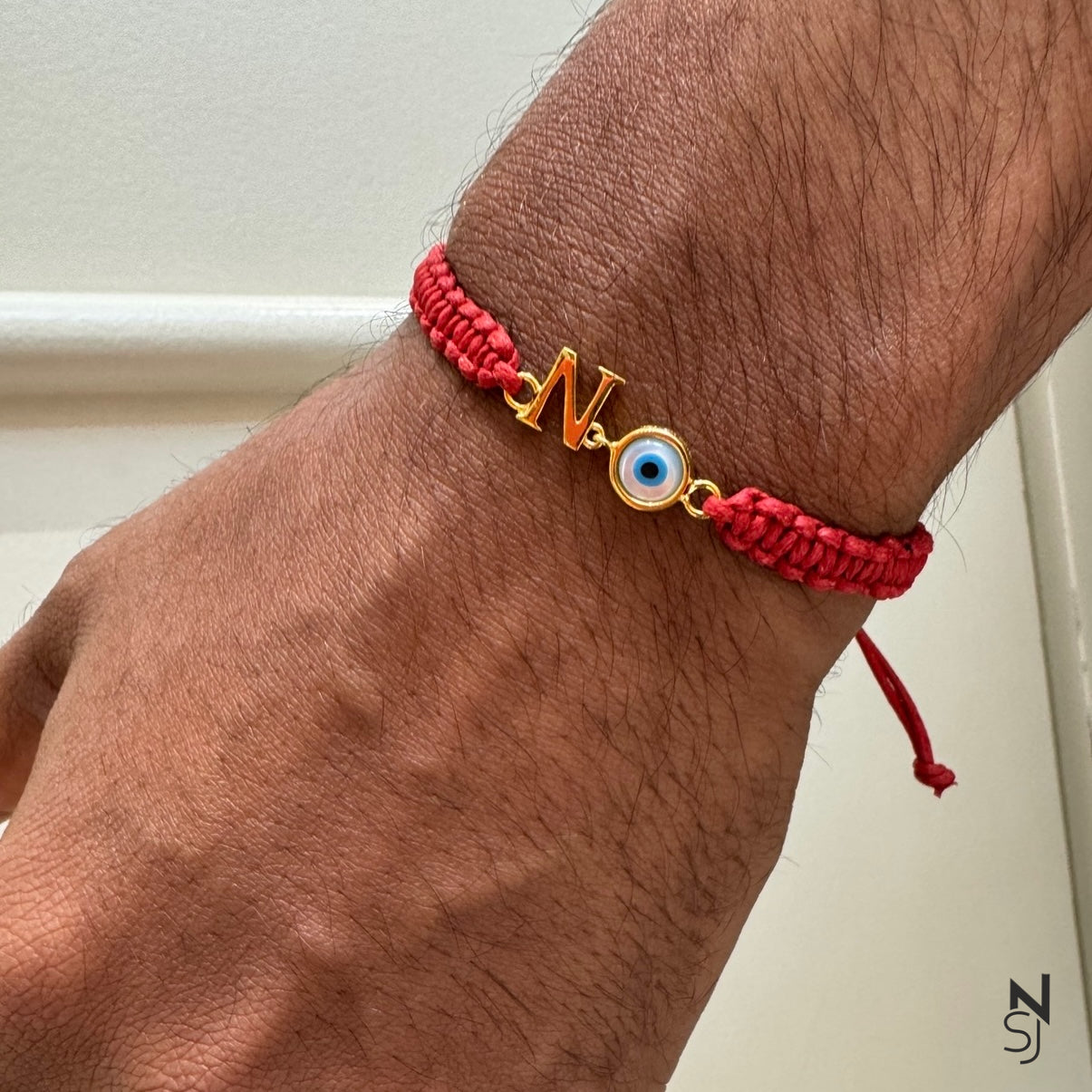 Adjustable Custom Initial Evil Eye Bracelet
