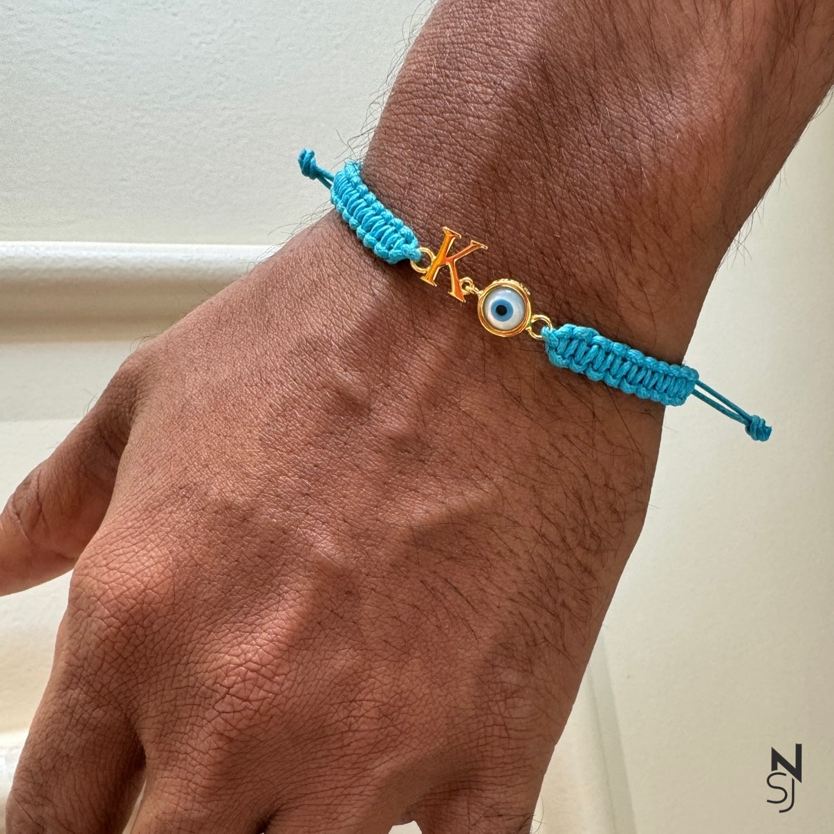 Adjustable Custom Initial Evil Eye Bracelet
