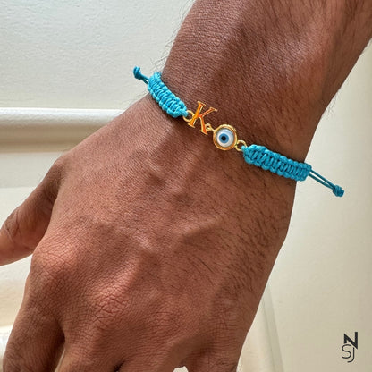 Adjustable Custom Initial Evil Eye Bracelet