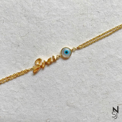 Custom Name Evil Eye Bracelet | Personalised 925 Silver Jewellery for Kids | Niashine