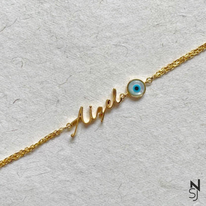 Custom Name Evil Eye Bracelet | Personalised 925 Silver Jewellery for Kids | Niashine