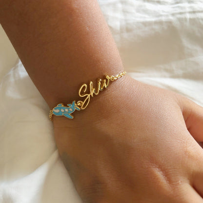 Custom name with Aeroplane Bracelet | Personalised 925 Silver Jewellery for Kids | Niashine