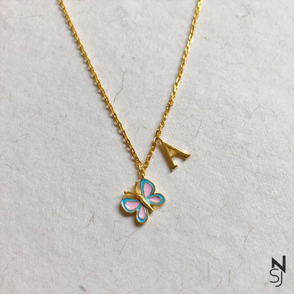 Butterfly with Custom Initial Neckchain | Personalised 925 Silver Jewellery for Kids | Niashine