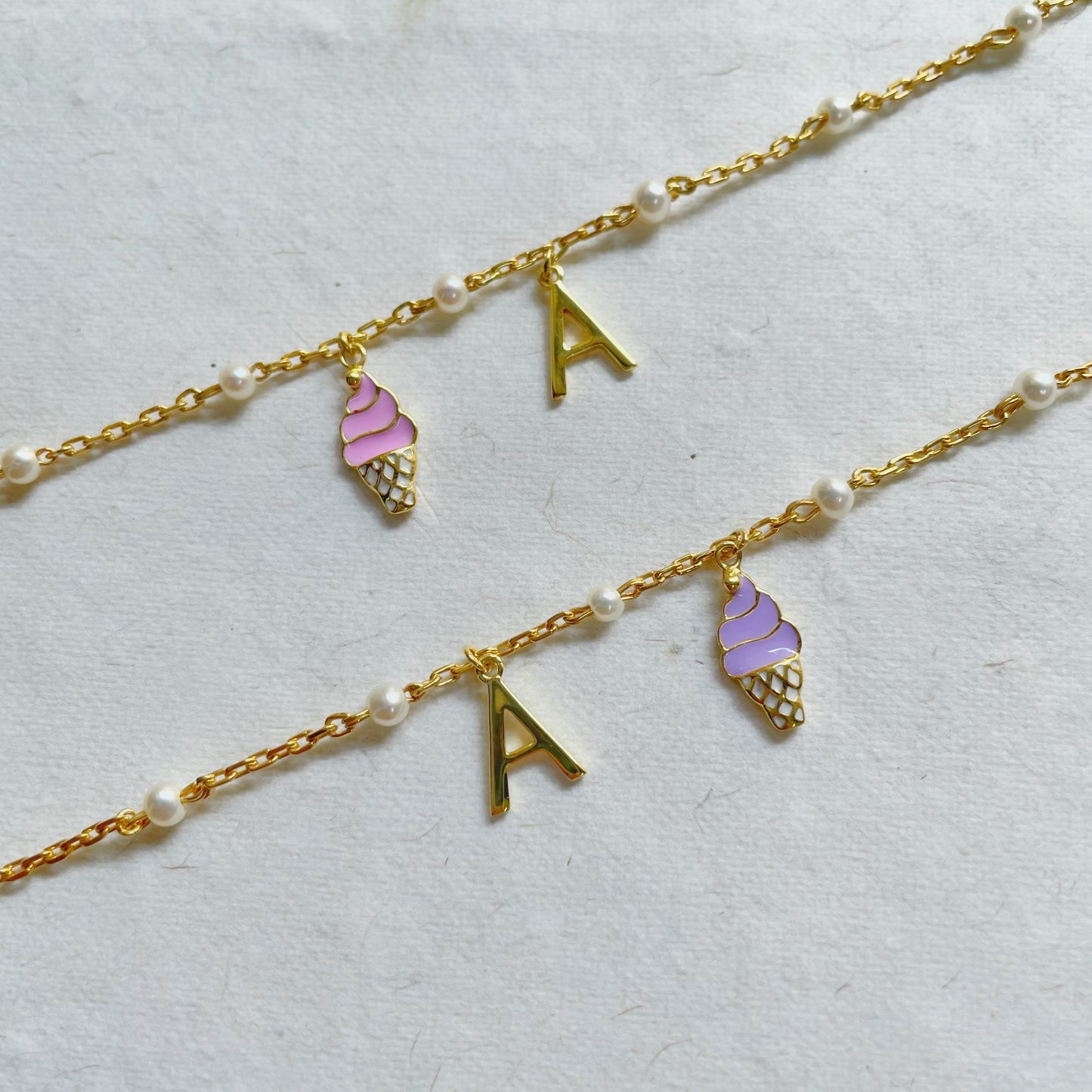 Icecream & Custom Initial Bracelet
