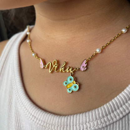 Custom Name Angel Wings Neckchain with Butterfly | Personalised 925 Silver Jewellery for Kids | Niashine