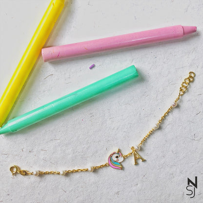 Unicorn & Initial Bracelet | Personalised 925 Silver Jewellery for Kids | Niashine