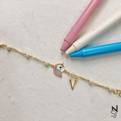 Unicorn & Initial Bracelet | Personalised 925 Silver Jewellery for Kids | Niashine