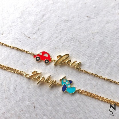 Custom name with Aeroplane Bracelet | Personalised 925 Silver Jewellery for Kids | Niashine