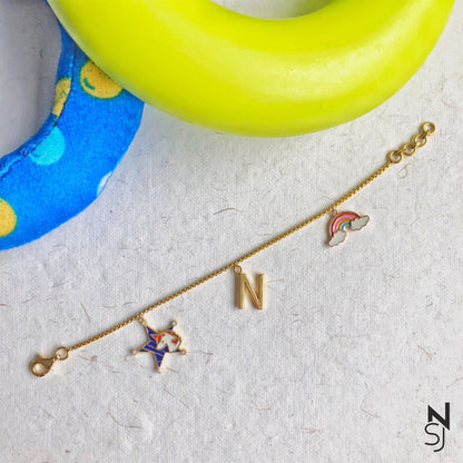 Custom Initial Charm Bracelet | Personalised 925 Silver Jewellery for Kids | Niashine