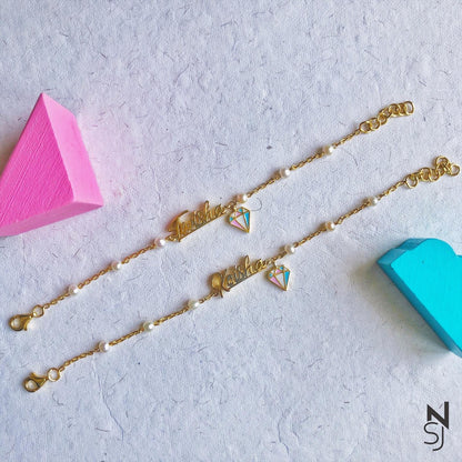 Custom Name with Dangling Diamond Bracelet | Personalised 925 Silver Jewellery for Kids | Niashine