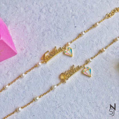 Custom Name with Dangling Diamond Bracelet | Personalised 925 Silver Jewellery for Kids | Niashine