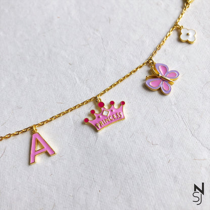 Custom Initial Princess Bracelet | Personalised 925 Silver Jewellery for Kids | Niashine