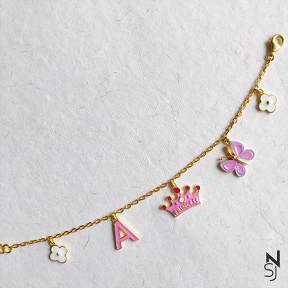 Custom Initial Princess Bracelet | Personalised 925 Silver Jewellery for Kids | Niashine