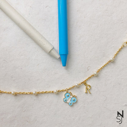 Butterfly & Custom Initial Bracelet | Personalised 925 Silver Jewellery for Kids | Niashine