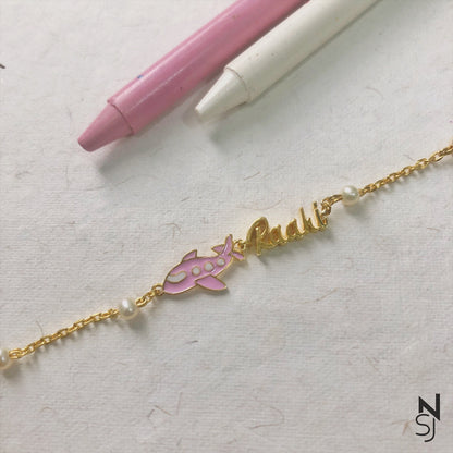Custom Name and Aeroplane bracelet | Personalised 925 Silver Jewellery for Kids | Niashine