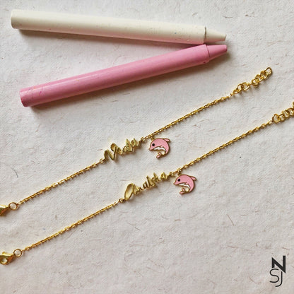 Custom Name with Dolphin Bracelet | Personalised 925 Silver Jewellery for Kids | Niashine