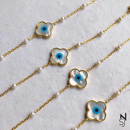 Evil Eye Pearl Chain Bracelet