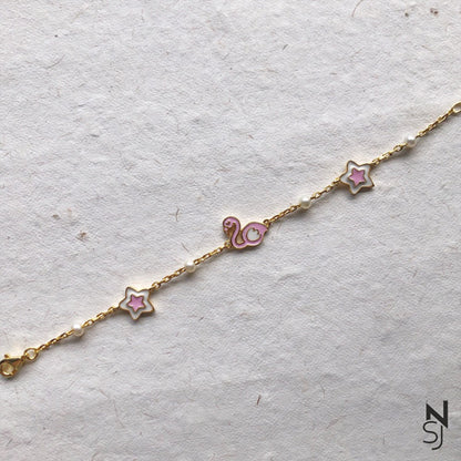 Flamingo & Stars Bracelet | Personalised 925 Silver Jewellery for Kids | Niashine
