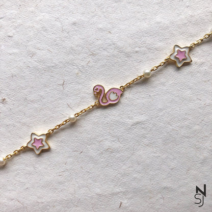 Flamingo & Stars Bracelet | Personalised 925 Silver Jewellery for Kids | Niashine