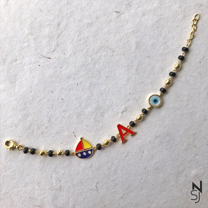 Sailboat, Evil Eye & Initial Nazariya | Personalised 925 Silver Jewellery for Kids | Niashine