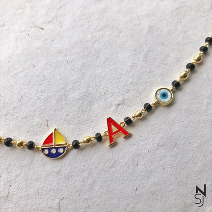 Sailboat, Evil Eye & Initial Nazariya | Personalised 925 Silver Jewellery for Kids | Niashine