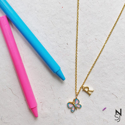 Butterfly with Custom Initial Neckchain | Personalised 925 Silver Jewellery for Kids | Niashine