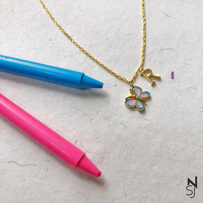Butterfly with Custom Initial Neckchain | Personalised 925 Silver Jewellery for Kids | Niashine