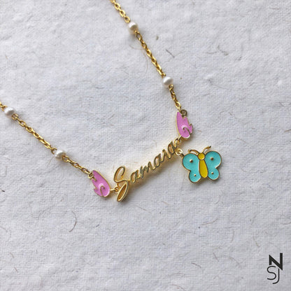 Custom Name Angel Wings Neckchain with Butterfly | Personalised 925 Silver Jewellery for Kids | Niashine