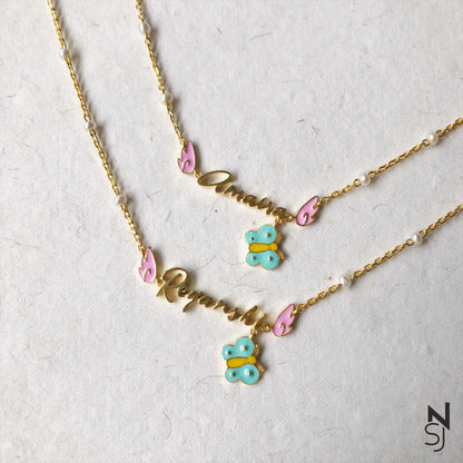 Custom Name Angel Wings Neckchain with Butterfly | Personalised 925 Silver Jewellery for Kids | Niashine