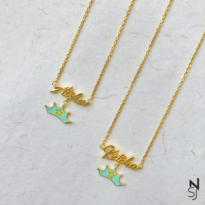 Custom Name with Tiara Neckchain | Personalised 925 Silver Jewellery for Kids | Niashine