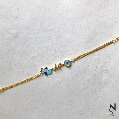 Custom Name Aeroplane with Evil Eye Bracelet | Personalised 925 Silver Jewellery for Kids | Niashine