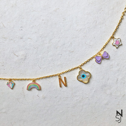 Charm Bracelet with Evil Eye & Custom Initial | Personalised 925 Silver Jewellery for Kids | Niashine