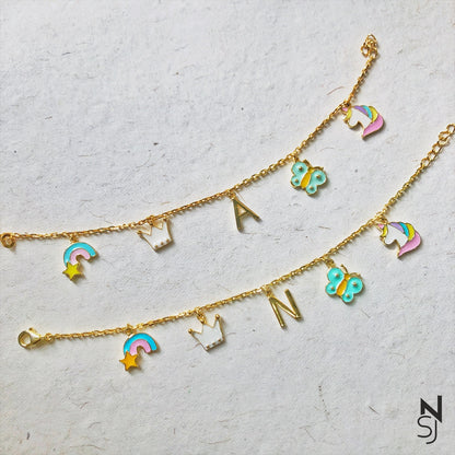Charm Bracelet with Custom Initial | Personalised 925 Silver Jewellery for Kids | Niashine
