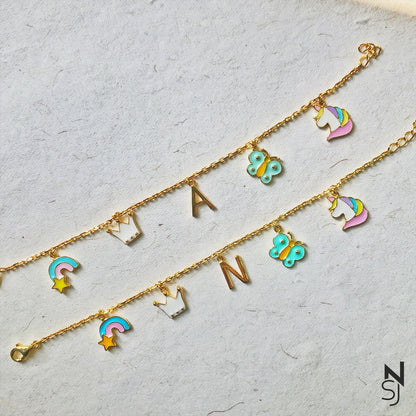 Charm Bracelet with Custom Initial | Personalised 925 Silver Jewellery for Kids | Niashine