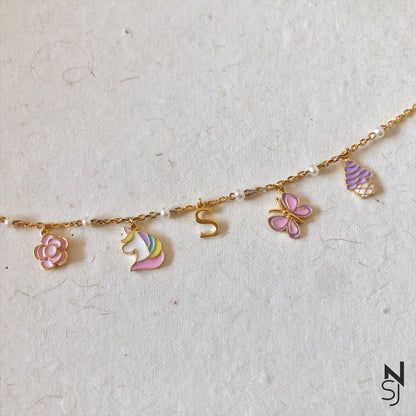 Charm Bracelet with Custom Initial | Personalised 925 Silver Jewellery for Kids | Niashine