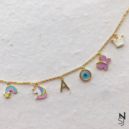 Charm Bracelet with Evil Eye & Custom Initial | Personalised 925 Silver Jewellery for Kids | Niashine