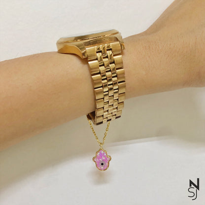Pink Hamsa Watch Charm | Personalised 925 Silver Jewellery for Kids | Niashine