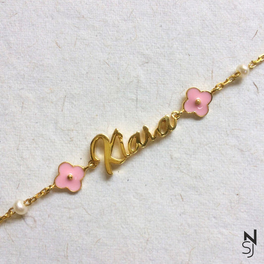 Custom Name Pink Flower Bracelet