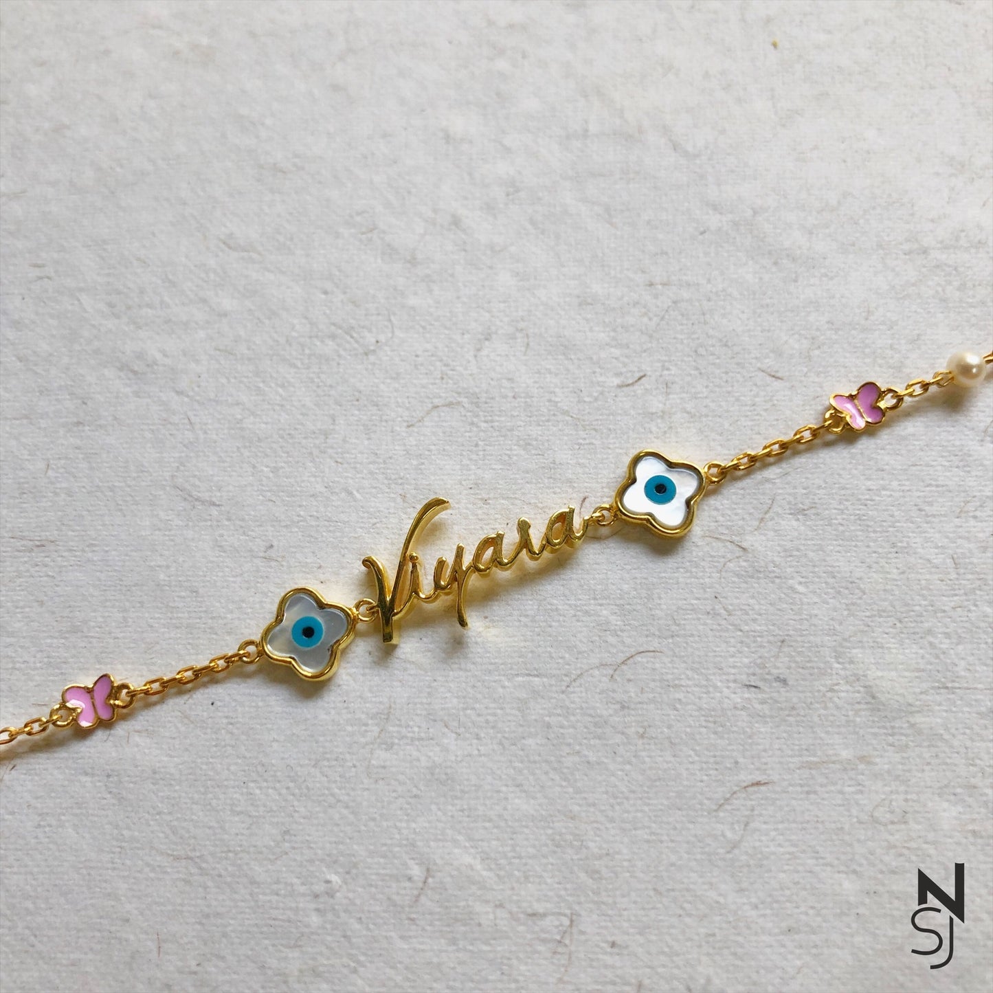 Custom Name Bracelet with Evil Eyes & Butterflies