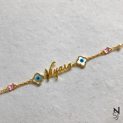 Custom Name Bracelet with Evil Eyes & Butterflies