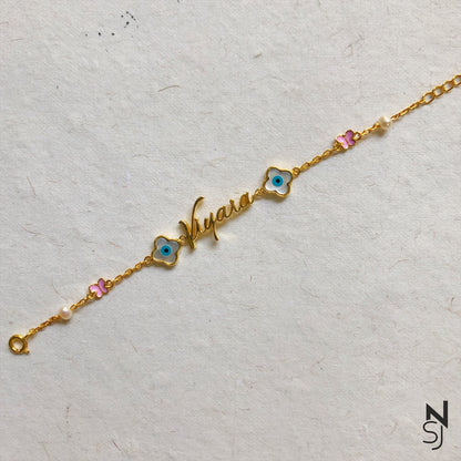 Custom Name Bracelet with Evil Eyes & Butterflies