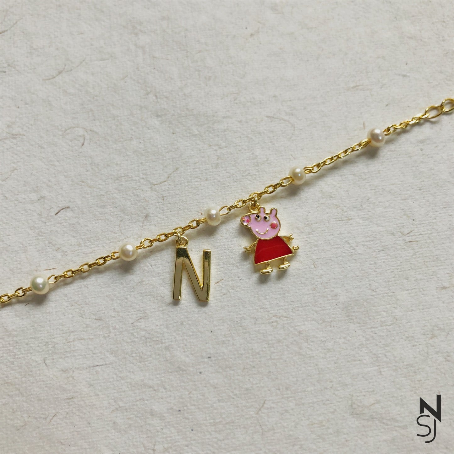 Custom Initial Peppa Pig Bracelet