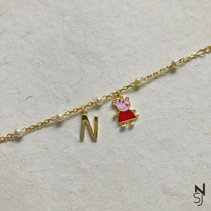 Custom Initial Peppa Pig Bracelet | Personalised 925 Silver Jewellery for Kids | Niashine