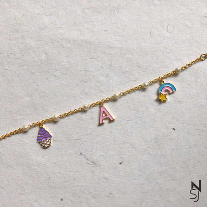 Custom Initial Charm Bracelet | Personalised 925 Silver Jewellery for Kids | Niashine