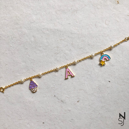Custom Initial Charm Bracelet | Personalised 925 Silver Jewellery for Kids | Niashine