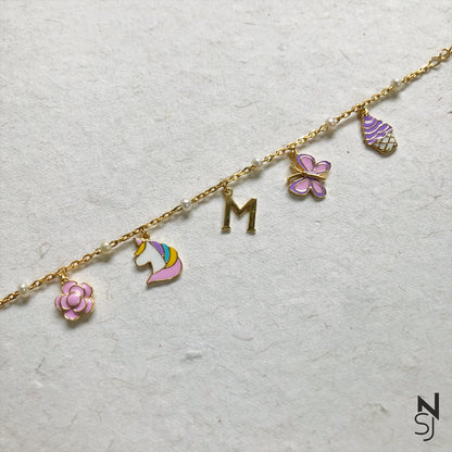 Cupcake Delight Custom Initial Charm Bracelet | Personalised 925 Silver Jewellery for Kids | Niashine