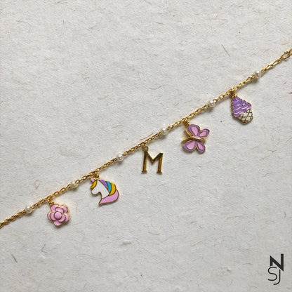 Cupcake Delight Custom Initial Charm Bracelet | Personalised 925 Silver Jewellery for Kids | Niashine