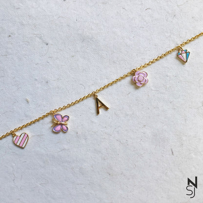 Custom Initial Charm Bracelet | Personalised 925 Silver Jewellery for Kids | Niashine