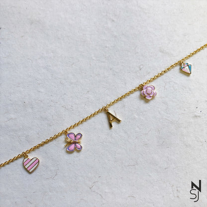 Custom Initial Charm Bracelet | Personalised 925 Silver Jewellery for Kids | Niashine